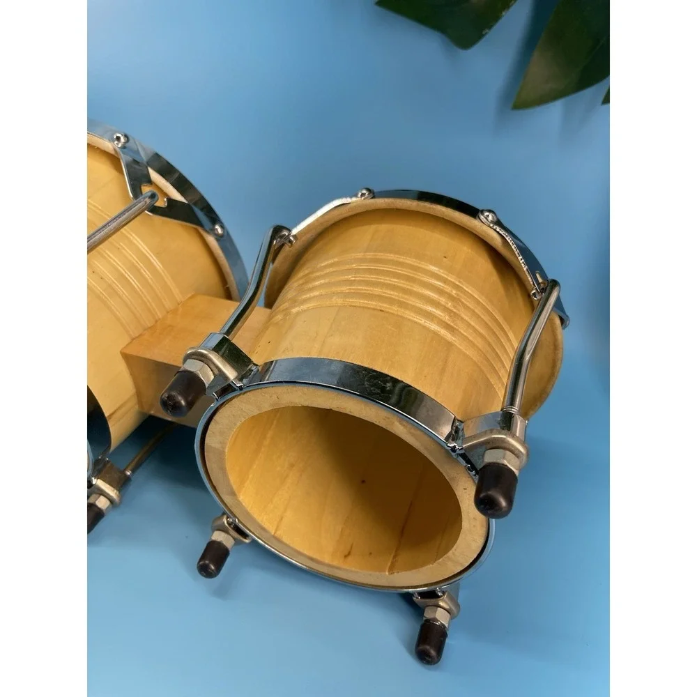 GP‎ Percussion Bongo Drums Set Wood Bongos Natural Heads As-Is